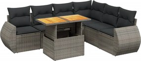 vidaXL 7 részes szürke polyrattan kerti ülőgarnitúra párnákkal