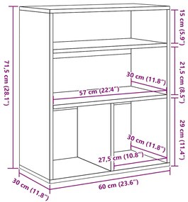 könyvszekrény antik fa 60x30x71,5 cm szerelt fa