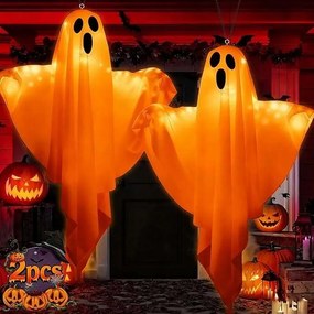 LED-es világító függő dekoráció Halloweenre 50x40cm Szellem forma 2db