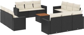 vidaXL 13 részes fekete polyrattan kerti ülőgarnitúra párnákkal