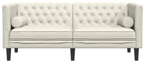 2 személyes krémszínű bársony Chesterfield kanapé párnákkal
