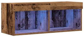 LED-es világítással ellátott TV faliszekrény, régi fa, 80x30x30 cm