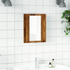 antik fa színű szerelt fa tükrös szekrény LED-del 40x12x45 cm