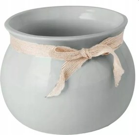 Virágcserép szalaggal szürke dekoratív 16 cm