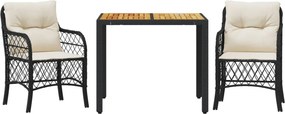 vidaXL 3 részes fekete polyrattan bisztrógarnitúra párnával