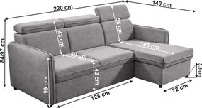 Kinyitható ülőgarnitúra, világosszürke, ALECHANDRO B ROH