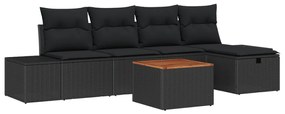 Kerti Kanapé Szett 6 Darabos Fekete Műanyag Rattan, Szövet, Acél