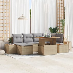 7 darabos kert étkező szett párnákkal bézs poli rattan akácia