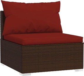vidaXL barna polyrattan kerti középső kanapé párnákkal