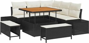 vidaXL Kerti Kanapé Szett párnával tárolóval 8 pcs Fekete Poli rattan