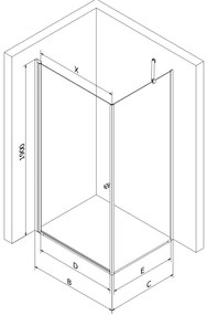 Mexen Pretoria, zuhanykabin 100 (ajtó) x 90 (fal) cm, 6mm átlátszó üveg, arany profil, 852-100-090-50-00