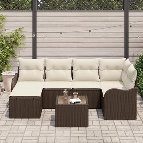 6 Darabos Kerti Kanapé Szett Párnákkal Szürke Poli Rattan, 2-Személyes Kerti Kanapé Párnákkal Barna Poli Rattan