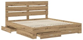vidaXL Ágykeret fiókkal fejtámlával Artisan tölgy 180 x 200 cm Faanyag
