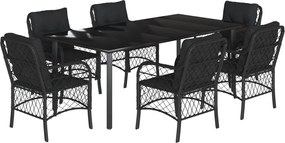 vidaXL 7 részes fekete polyrattan kerti étkezőgarnitúra párnával