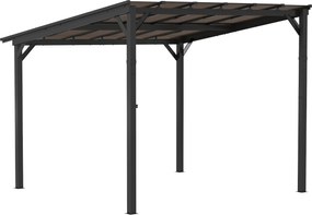 Outsunny Pergola Pavilon kb. 3x3m, Vízhatlan, Stabil, Télálló Terasz Fedél UV Védelemmel 50+, Fali Fém Kert Pavilon, Napernyő Kert, Terasz, Erkély Söt