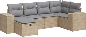 vidaXL 6 részes bézs polyrattan kerti ülőgarnitúra párnával