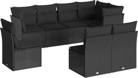 vidaXL 8 részes fekete polyrattan kerti ülőgarnitúra párnákkal