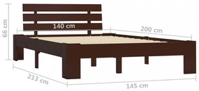 sötétbarna tömör fenyőfa ágykeret 140 x 200 cm