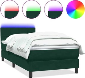 vidaXL sötétzöld bársony rugós és LED-es ágy matraccal 80x220 cm