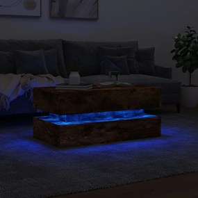 Füstös tölgy színű dohányzóasztal LED-lámpákkal 90x50x40 cm