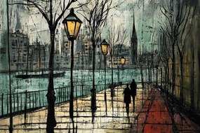 Vászonkép Canvas Város Folyó Utca Sétány Emberek Séta 120x80