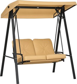 Outsunny 3-Fős Hollywood Hintaágy Állítható Napernyővel, Hintaágy 220kg-ig Terhelhető, Kerti Ágy Kertbe, Teraszra, 138 x 106 x 174 cm, Bézs | Aosom