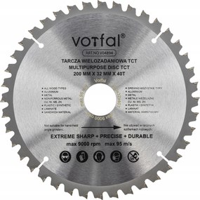 Vágótárcsa Többcélú Fűrész Tct 200X32X40T Fém Fa Kompozit
