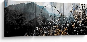 Kép - Vadvirágok illusztrációja (órával) (90x30 cm)