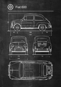 Poszter Fiat 600 Retro Patent Séma