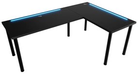 N sarok számítógépasztal LED, 160/110x73-76x50, fekete, jobb