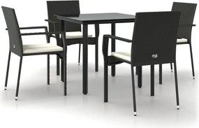 vidaXL 5 részes fekete polyrattan kerti étkezőgarnitúra párnákkal