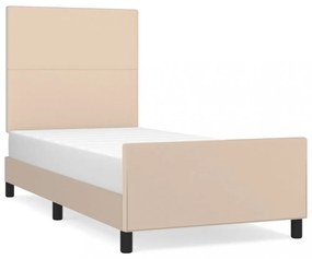 cappuccino színű műbőr ágykeret fejtámlával 80 x 200 cm