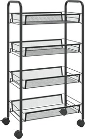 vidaXL fekete 4 szintes vas konyhai kerekes kocsi 46 x 26 x 85 cm