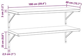 2 db fekete rozsdamentes acél fali polc 100 x 40 cm