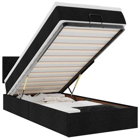 fekete szövet ottomán ágy matraccal &amp; LED-ek 80x200cm