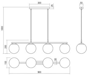 Redo 01-3156 - Csillár zsinóron BOWLING 4xE27/42W/230V fekete