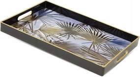 Tálca Fekete Kék Arany 40x26cm Pálmalevél