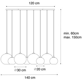 Okos függőlámpa sötét bronz színben, borostyánszínű üveggel, 8 izzós, 8 Wifi G95-tel - Sandra