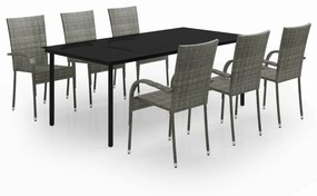 vidaXL 7 részes fekete és szürke kerti étkezőgarnitúra