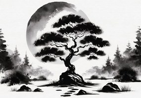 Fotótapéta - Fekete-fehér bonsai (147x102 cm)