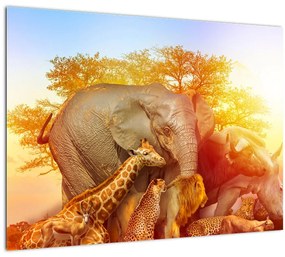 Afrikai állatok képe (üvegen) (70x50 cm)