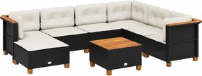 vidaXL 8 részes fekete polyrattan kerti ülőgarnitúra párnákkal