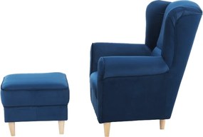 Füles fotel puffal, szövet kék, ASTRID