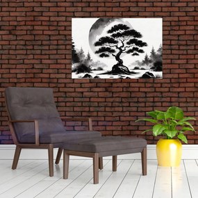 Kép – Fekete-fehér bonsai (90x60 cm)