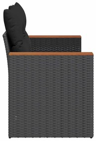 2 személyes fekete polyrattan kerti kanapé párnával