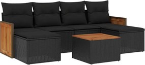 vidaXL 7 részes fekete polyrattan kerti ülőgarnitúra párnával
