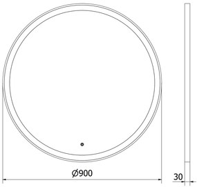 Mexen Esso kerek LED háttérvilágítású fürdőszobai tükör 90cm 6000K páramentes fűtőbetét fekete keret 9825-090-090-611-70