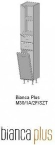 Bianca Plus 30 magas szekrény 1 ajtóval, 2 fiókkal, szennyestartóval, magasfényű fehér színben, jobbos