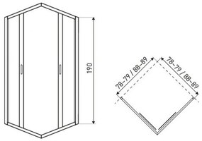 TIARASQUARE 80x80 cm szögletes zuhanykabin zuhanytálca nélkül