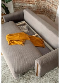 Világosbarna kordbársony kinyitható-tárolóhelyes kanapé 244 cm Arcadova – ELTAP